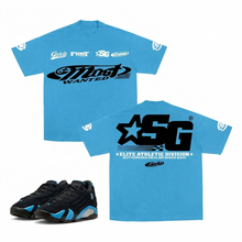 Load image into Gallery viewer, SG Most Wanted Boxy T-Shirt to match Retro Jordan 14 University Blue

