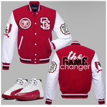 Load image into Gallery viewer, The Game Changer Varsity Jacket to match Retro Jordan 12 Cherry sneakers - In Stock
