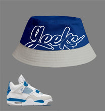 Load image into Gallery viewer, GEEKS Bucket Hat to match Retro Jordan 4 Military Blue sneakers
