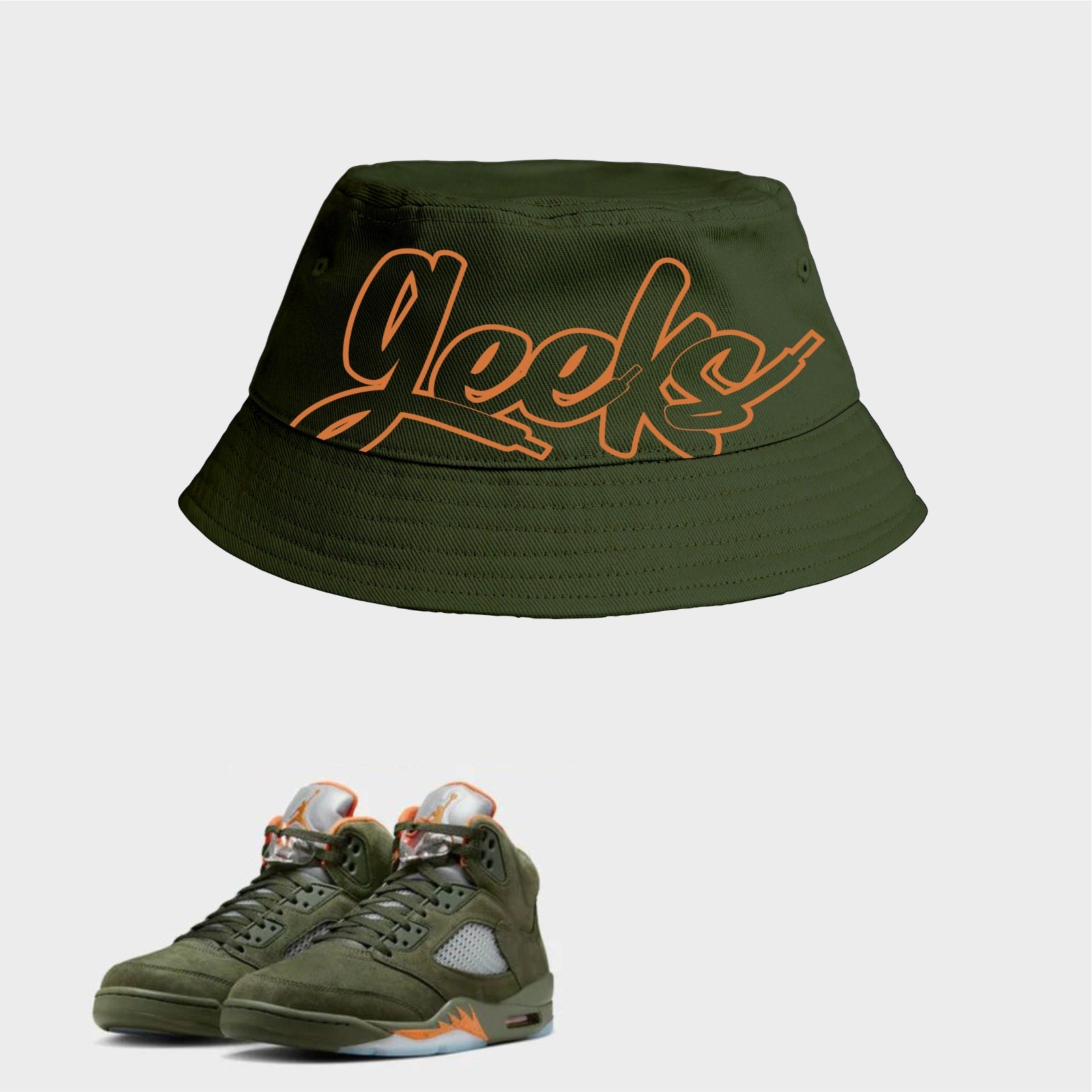 GEEKS Bucket Hat to match Retro Jordan 5 Olive sneakers