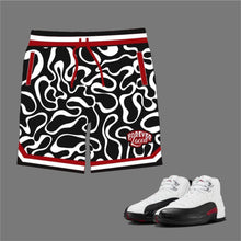 Load image into Gallery viewer, Forever Laced Shorts to match Retro Jordan 12 Taxi Flip sneakers
