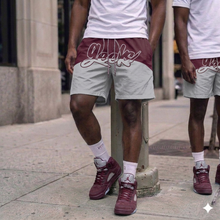 Load image into Gallery viewer, GEEKS Windbreaker Shorts to match Retro Jordan 5 Burgundy sneakers
