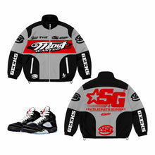 Load image into Gallery viewer, SG Most Wanted Windbreaker Jacket to match Retro Jordan 5 OG Metallic sneakers
