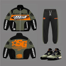 Load image into Gallery viewer, SG Most Wanted Windbreaker Set - Black/Deep Green and Orange

