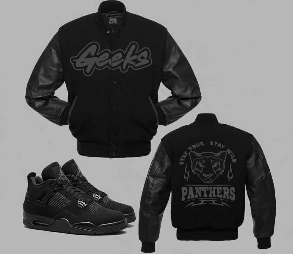 Stay True Stay Wild Varsity Jacket to match Retro Jordan 4 Black Cat