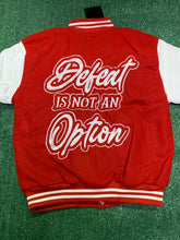 Load image into Gallery viewer, Defeat Is Not An Option Varsity Jacket to match Retro Jordan 11 Cherry -  In Stock
