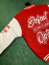 Load image into Gallery viewer, Defeat Is Not An Option Varsity Jacket to match Retro Jordan 11 Cherry -  In Stock
