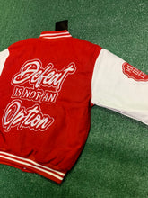 Load image into Gallery viewer, Defeat Is Not An Option Varsity Jacket to match Retro Jordan 11 Cherry -  In Stock
