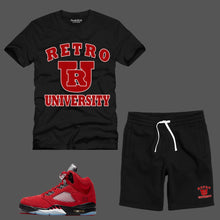 Load image into Gallery viewer, Retro University Short Set to match Retro Jordan 5 Raging Bull sneakers
