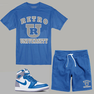 Retro University Short Set to match Retro Jordan 1 True Blue sneakers