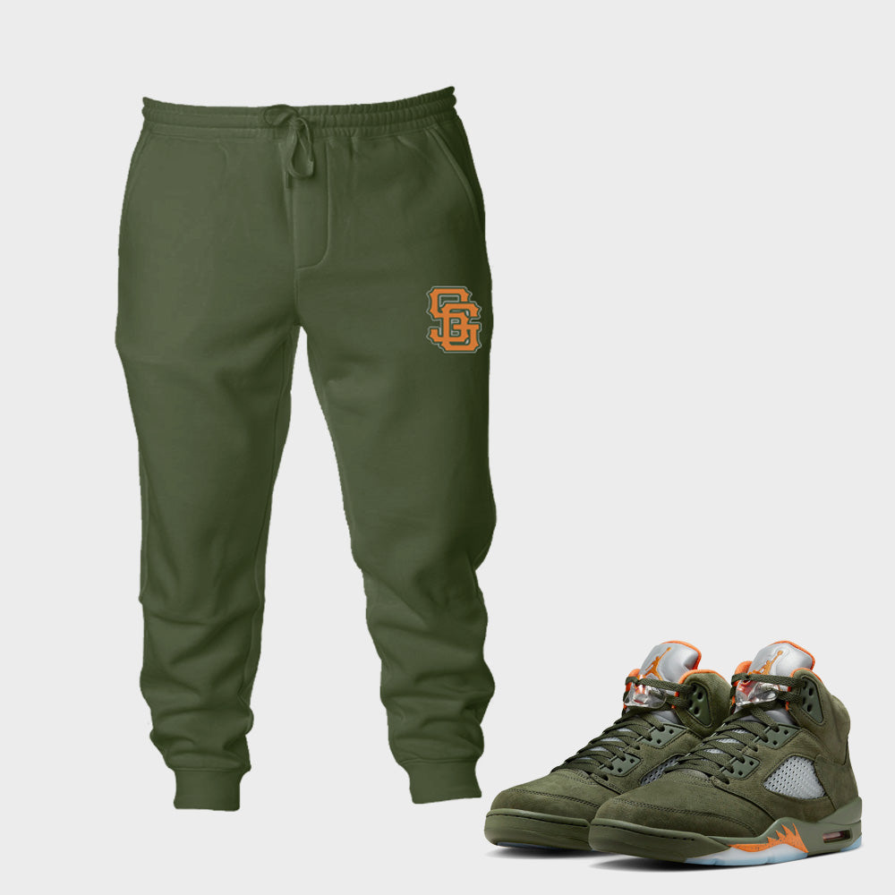 SG Giants Sweatpants to match Retro Jordan 5 Olive sneakers