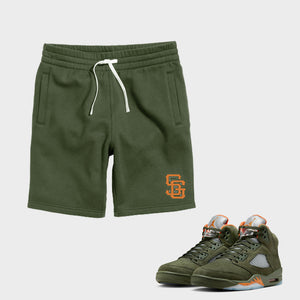 SG Giants Shorts to match Retro Jordan 5 Olive sneakers