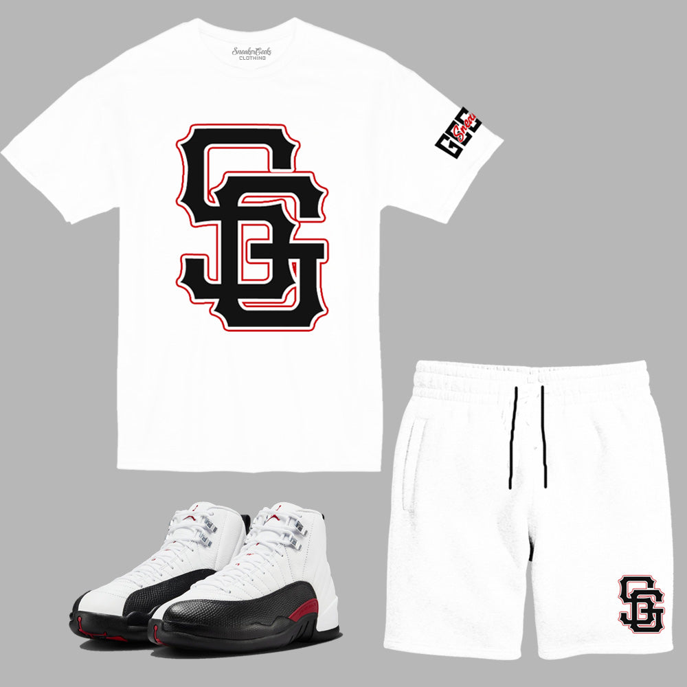 SG Giants Short Set to match Retro Jordan 12 Taxi Flip sneakers