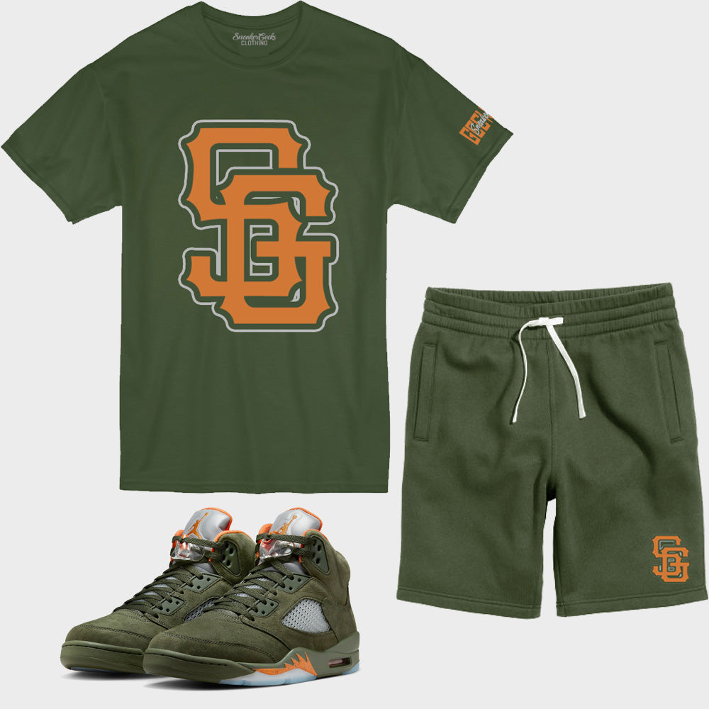 SG Giants Short Set to match Retro Jordan 5 Olive sneakers