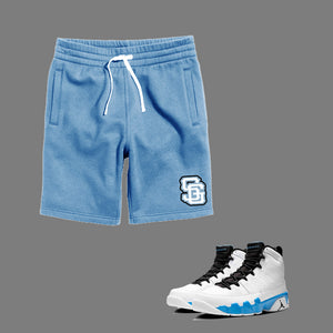 SG Giants Shorts to match Retro Jordan 9 Powder Blue sneakers