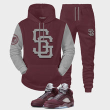 Load image into Gallery viewer, SG Giants Hooded Sweatsuit to match Retro Jordan 5 Burgundy sneakers
