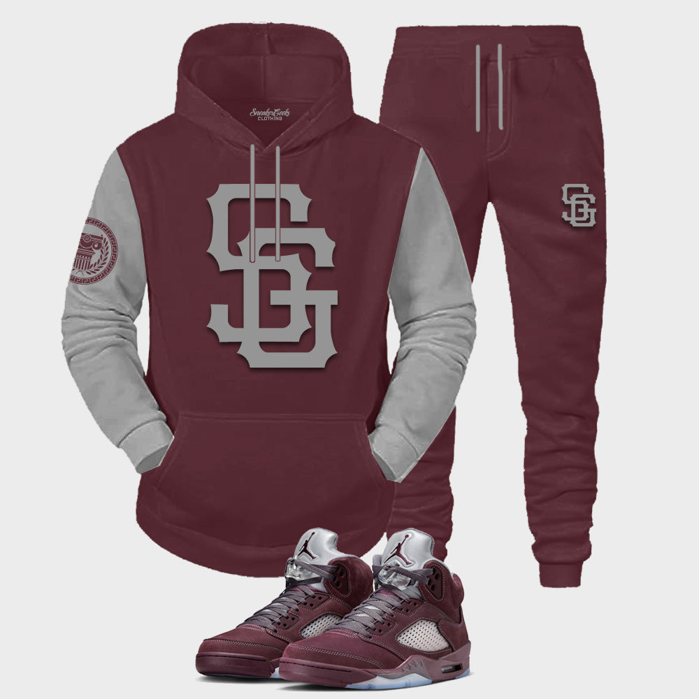 SG Giants Hooded Sweatsuit to match Retro Jordan 5 Burgundy sneakers