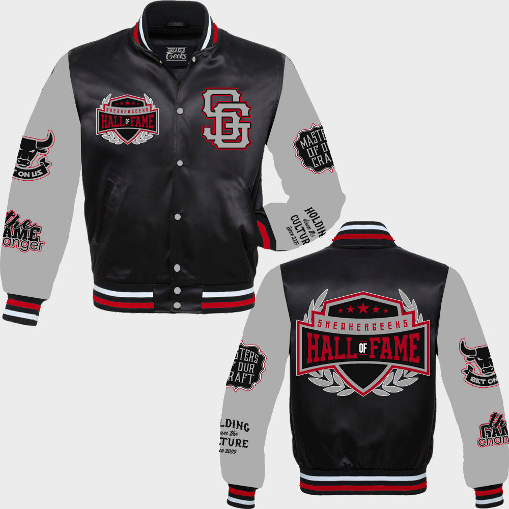 Hall Of Fame Satin Jacket to match Retro Jordan 3 Black Cement sneakers