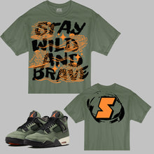 Load image into Gallery viewer, Stay Wild and Brave Boxy T-Shirt to match Retro Jordan 4 Unfeated sneakers
