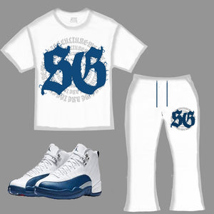 We Are The Culture Sun Faded Outfit to match Retro Jordan 12 French Blue sneakers