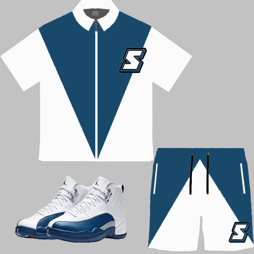 Super S Windbreaker Short Set to match Retro Jordan 12 French Blue sneakers