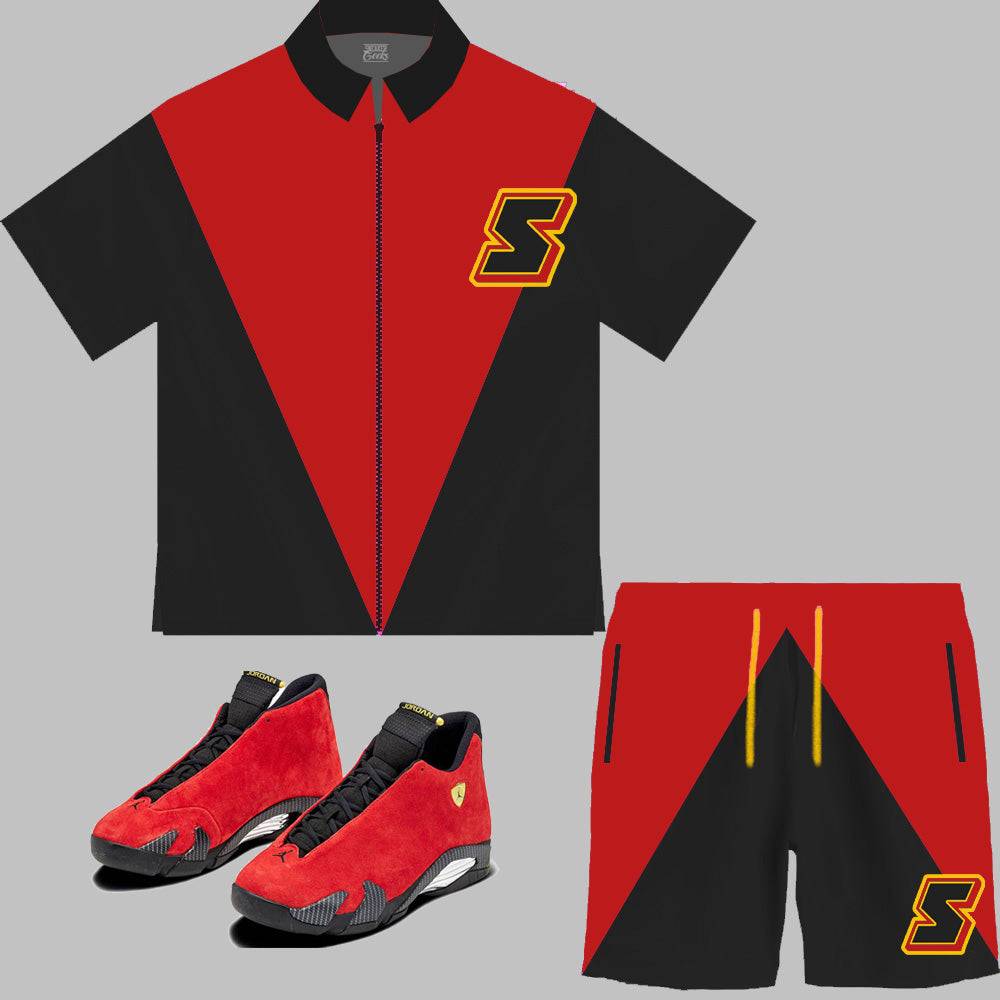 Super S Zip Up Short Set match the Retro Jordan 14 Ferrari sneakers