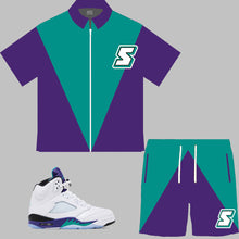 Load image into Gallery viewer, Super S Windbreaker Short Set to match the Retro Jordan 5 OG Grape sneakers
