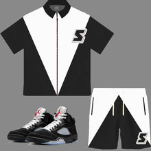 Load image into Gallery viewer, Super S Windbreaker Short Set to match Retro Jordan 5 OG Black Metallic sneakers

