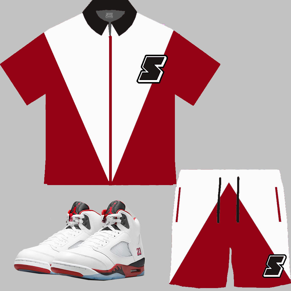 Super S Windbreaker Short Set to match the Retro Jordan 5 Fire Red Black Tongue sneakers