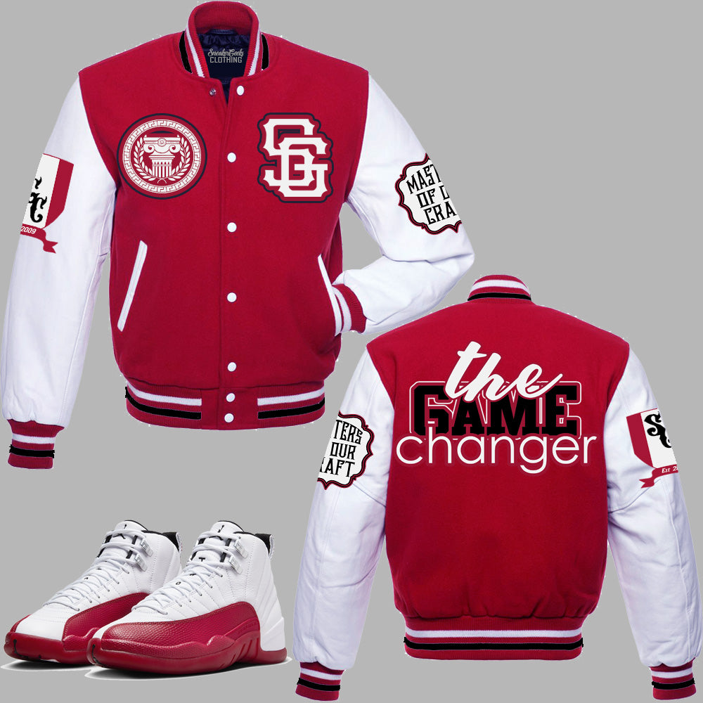 The Game Changer Varsity Jacket to match Retro Jordan 12 Cherry sneake ...