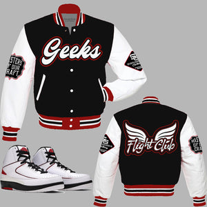 Flight Club Youth Varsity Jacket to match Retro Jordan 2 OG Chicago sneakers