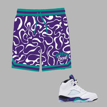 Load image into Gallery viewer, Forever Laced Retro Shorts to match Retro Jordan 5 OG Grape sneakers

