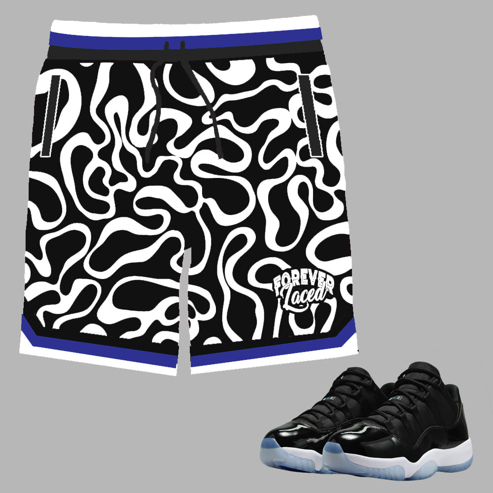 Forever Laced Shorts to match Retro Jordan 11 Low Space Jam sneakers