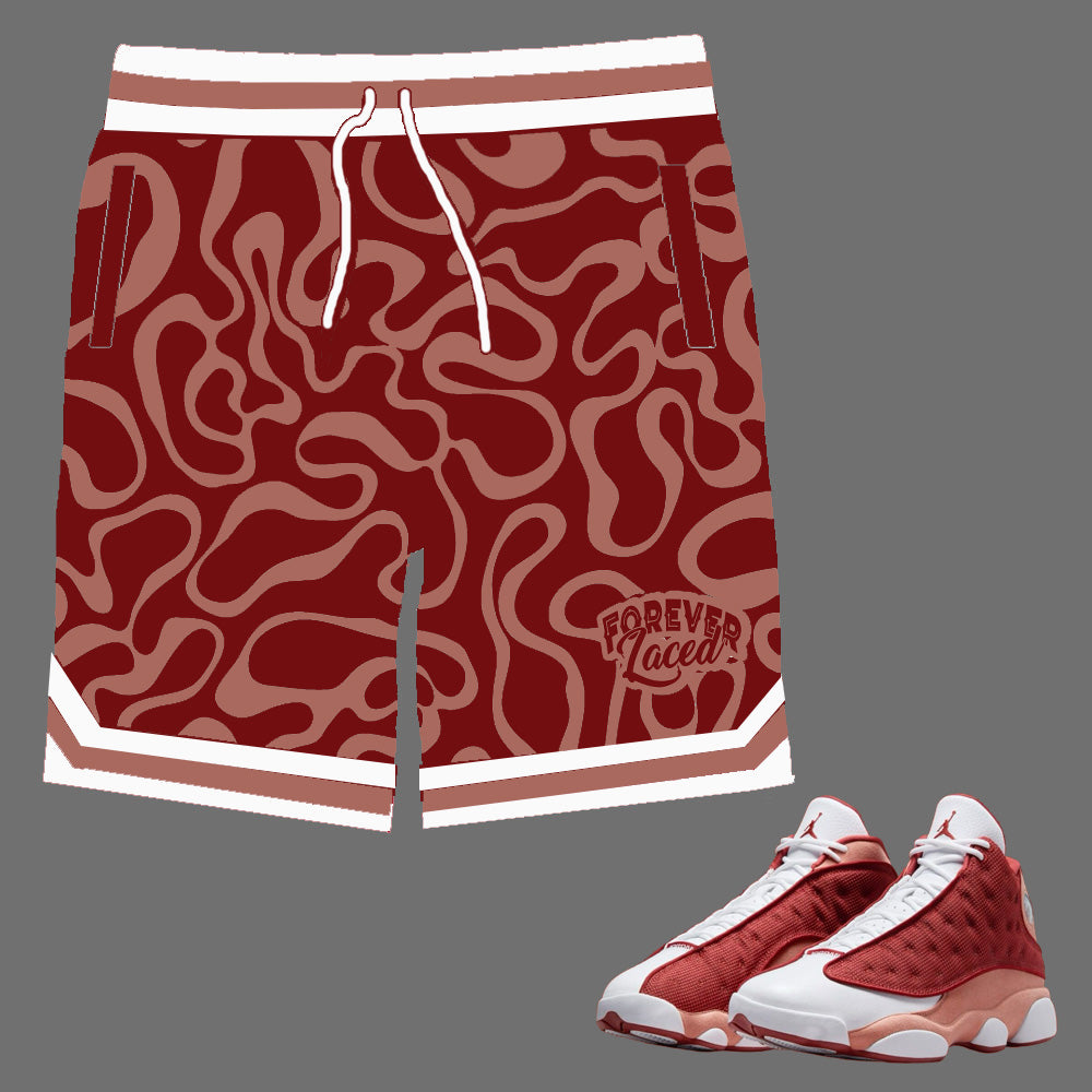 Forever Laced Shorts to match Retro Jordan 13 Dune Red sneakers