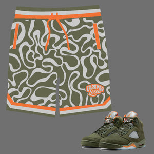 Forever Laced Shorts to match Retro Jordan 5 Olive sneakers