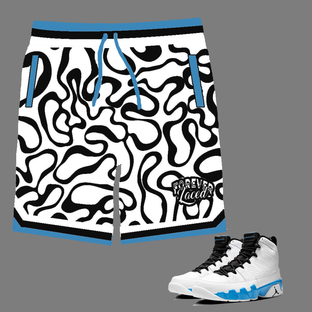 Forever Laced Shorts to match Retro Jordan 9 Powder Blue sneakers