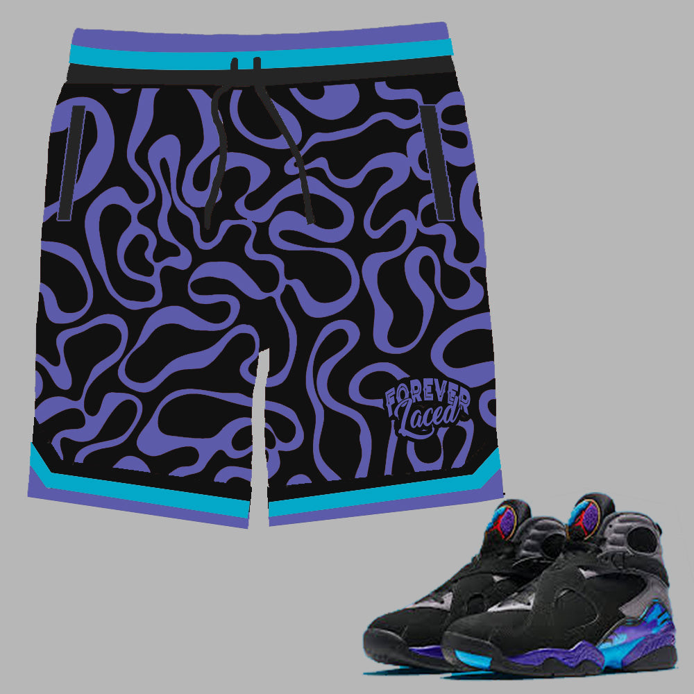 Forever Laced Retro Shorts to match Retro Jordan 8 Aqua sneakers