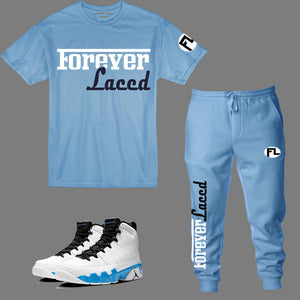 Forever Laced Racer Outfit to match Retro Jordan 9 Powder Blue sneakers