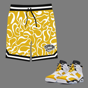 Forever Laced Shorts to match Retro Jordan 6 Yellow Ochre sneakers