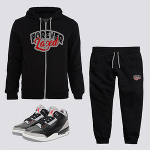 Forever Laced Zipped Hoodie Sweatsuit to match Retro Jordan 3 Black Cement sneakers