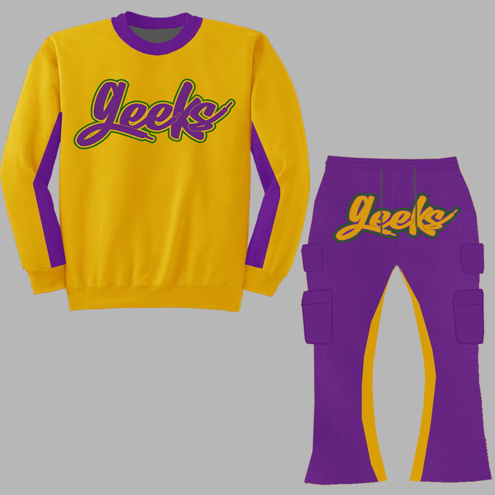 GEEKS Embroidered Crewneck Sweatsuit (Mardi Gras)