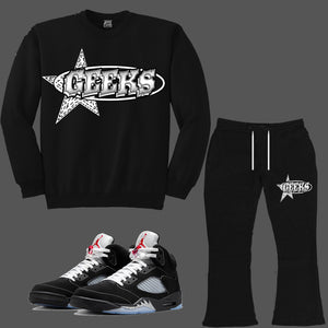 GEEKS SuperStar Crewneck Sweatsuit to match Retro Jordan 5 OG Black Metallic Reimagined sneakers