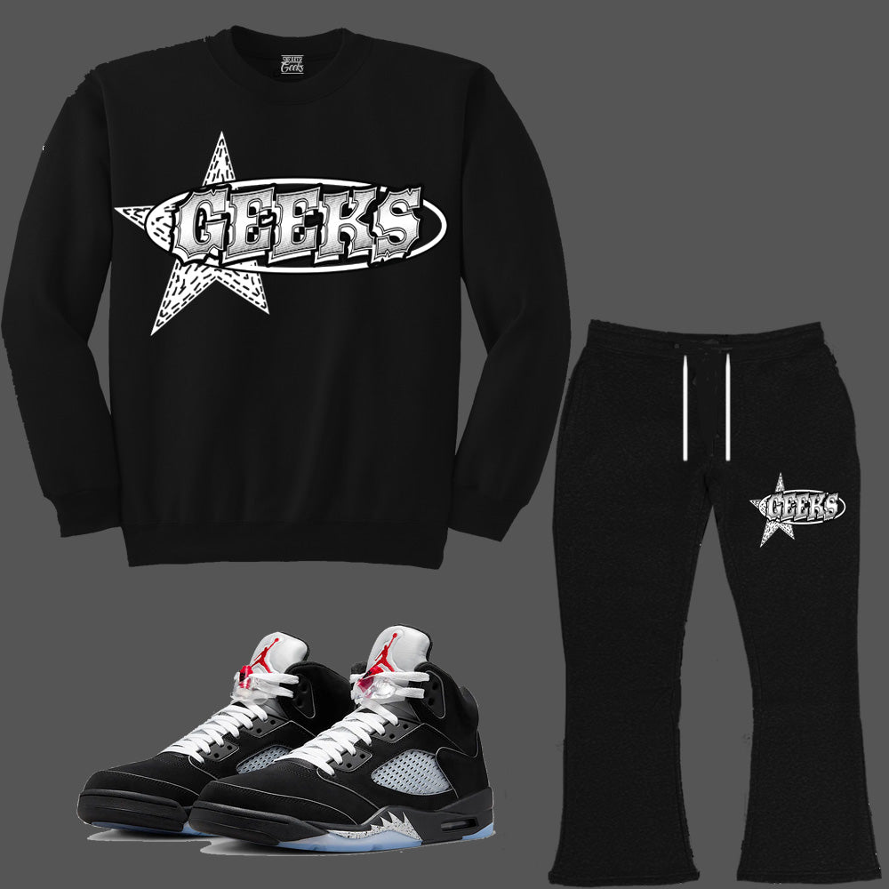 GEEKS SuperStar Crewneck Sweatsuit to match Retro Jordan 5 OG Black Metallic Reimagined sneakers