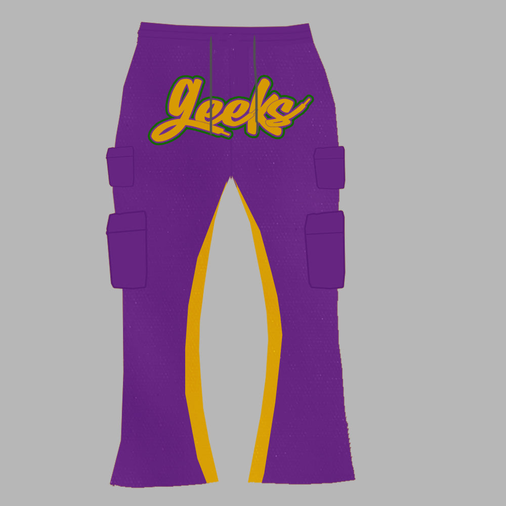 GEEKS Stacked Cargo Pants (Mardi Gras)