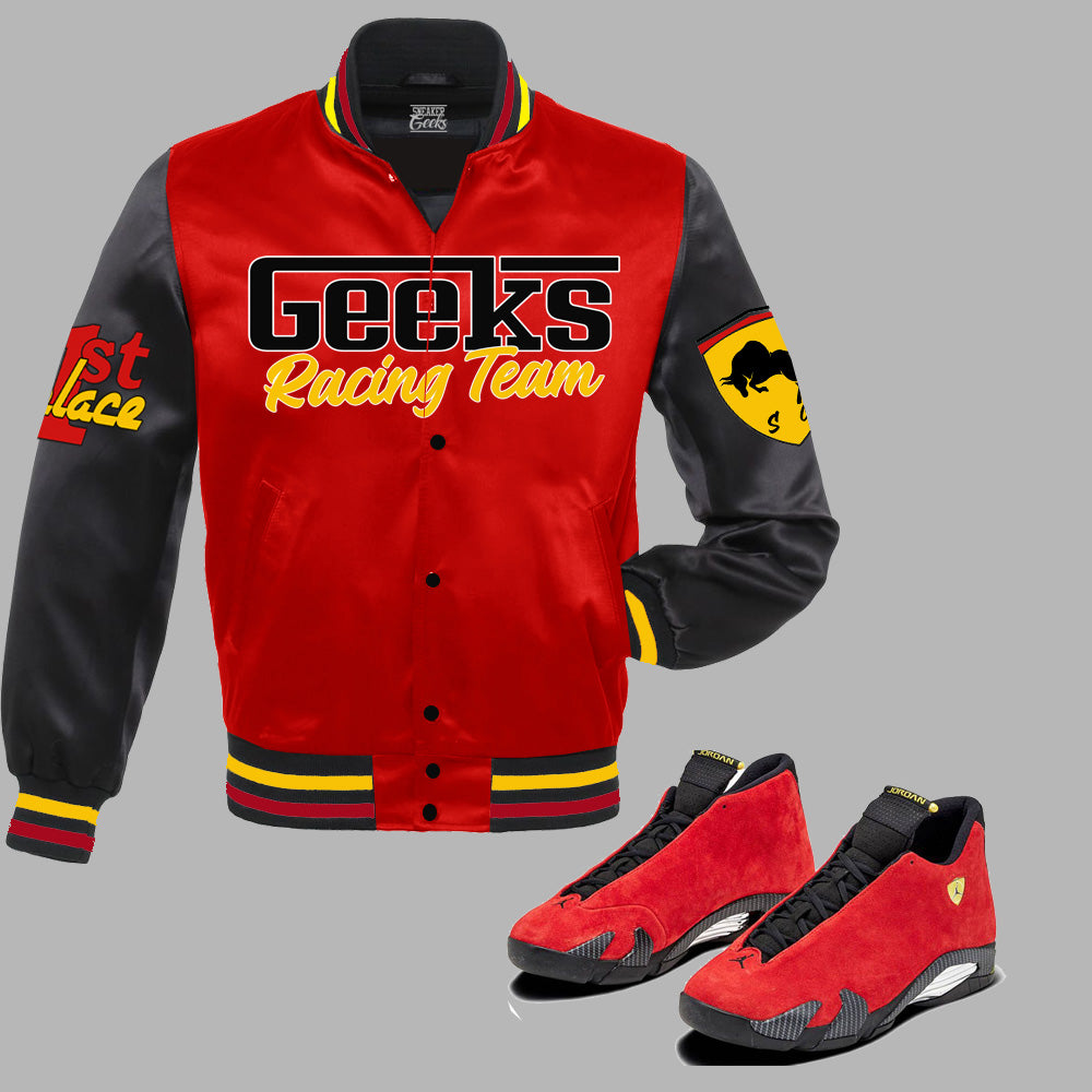 GEEKS Racing Team Satin Jacket to match Retro Jordan 14 Ferrari sneakers