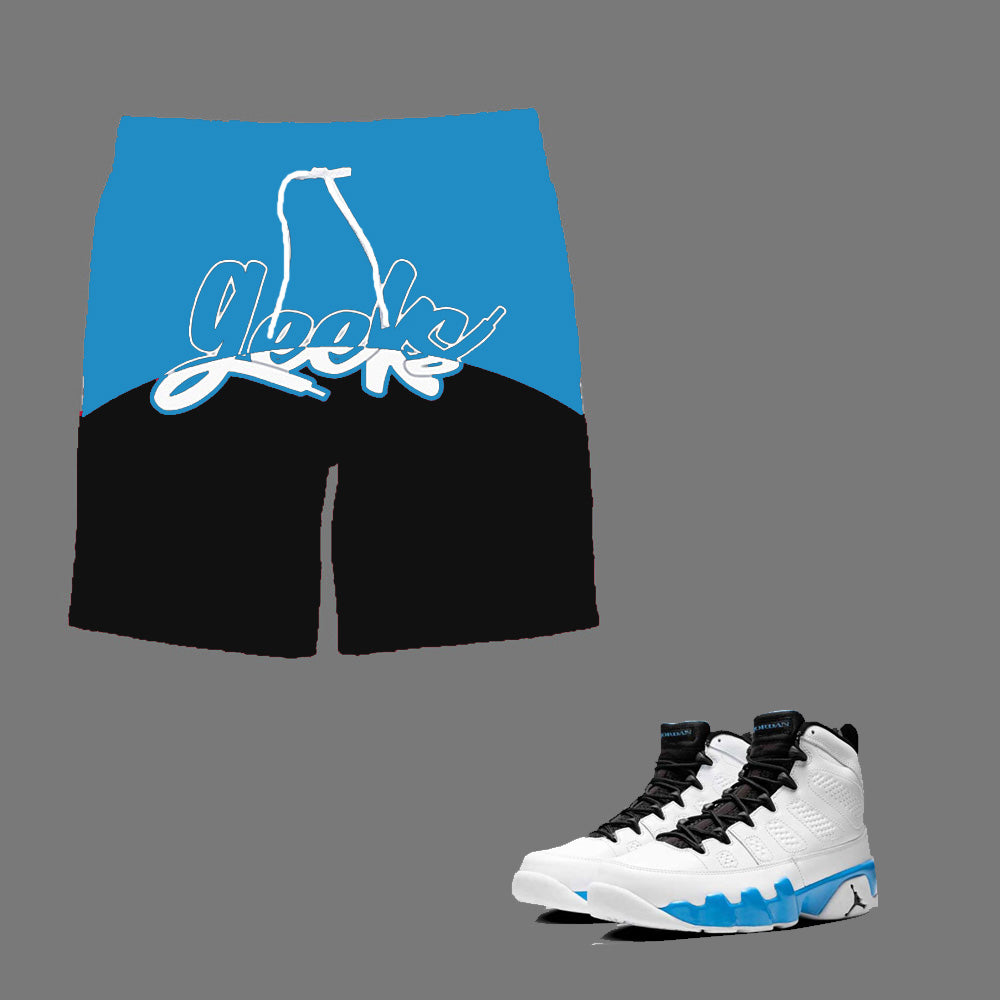 GEEKS Bold Shorts to match Retro Jordan 9 Powder Blue sneakers