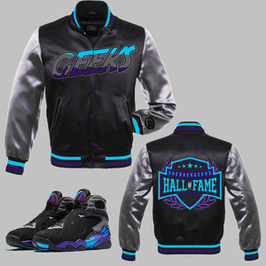 Hall of Fame Satin Jacket to match Retro Jordan 8 Aqua sneakers