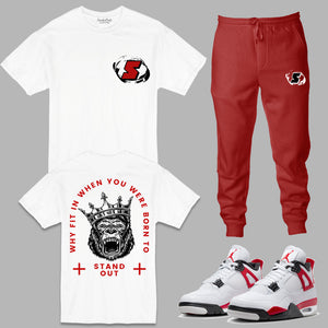 SneakerGeeks Outfit to match Retro Jordan 4 Red Cement sneakers