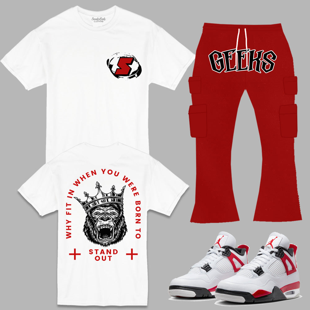 SneakerGeeks Outfit to match Retro Jordan 4 Red Cement sneakers