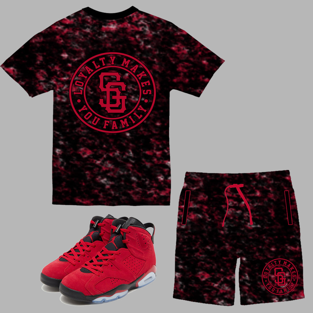 Loyalty Makes You Family Short Set to match Retro Jordan 6 Toro Bravo sneakers